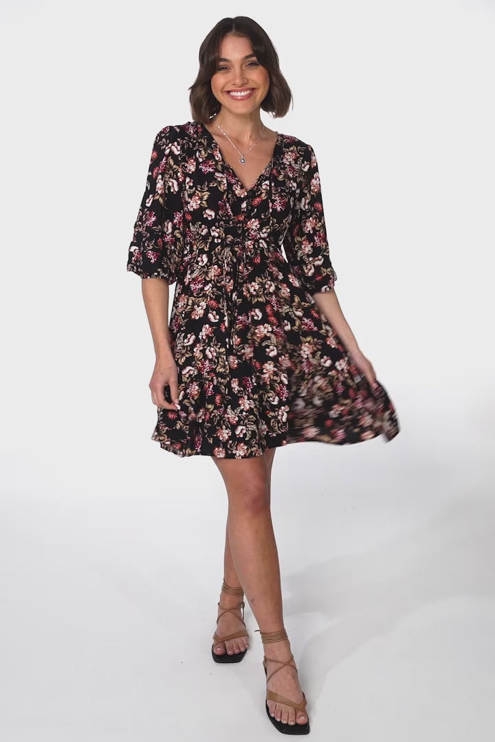 JAASE - Faith Mini Dress: Pull Tie Waist A Line Dress in Kimber Print