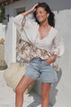 JAASE - Chloe Top: Very Oversized Crochet Trim Neckline Smock Top in Gemstone Print