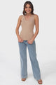 April Knit Top - V Neck Ribbed Singlet in Beige