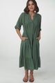 Ayva Midi Dress - 3/4 Sleeve Tiered Smock Dress in Sage