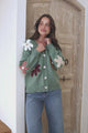 Daisy Belle Cardigan - Cropped Thick Knit Cardigan with Flower Decals in Teal