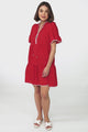 Eesha Mini Dress - Baby Doll Dress With Contrast Stitching Detailing in Red