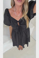 Asteria Mini Dress - On or Off Shoulder Cotton A-Line Dress with Puff Sleeves in Black