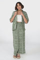 Rayane Collared Shirt and Pants Set - Astra Print in Green