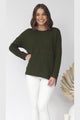 Kanza Jumper - Waffle Knit Scoop High-Low Hem Jumper in Military Green