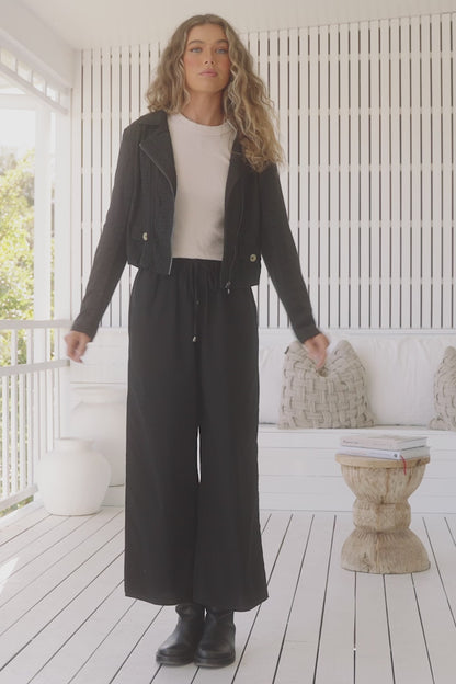 JAASE - Cici Pants: Mid Rise Relaxed Wide Leg Pant in Onyx