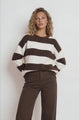 Sumner Jumper - Crew Neck Stripe Knit with Ribbed Hemlines in Chocolate/White