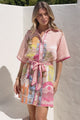 Elania Mini Dress - Collared Shirt Dress with Matching Belt in Tullia Print