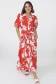 Elena Maxi Dress - Short Balloon Sleeve Button Down Dress With Belt in Blossaria Print