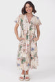 Milla Midi Dress - Tiered Button Down Dress in Irina Print Beige