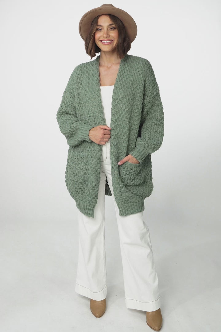 Ricki Cardigan - Open Front Chunky Knit Cardigan in Sage