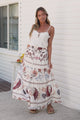 Bertha Maxi Skirt - Elasticated High Waisted Tiered Skirt in Magah Print White
