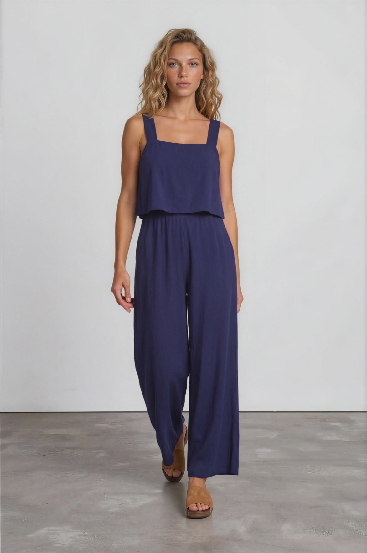True Jumpsuit - Sqaure Neckline Overall Jumpsuit in Navy