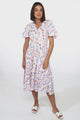 Odette Midi Dress - Flutter Cap Sleeve Button Waist A Line Dress in Annabelle Print