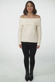 Angie Knit Jumper - Folded Off Shoulder Neckline Jumper in Cream