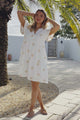 Wilma Mini Dress - Bermuda Collar Button Down Dress with Cap Sleeves in Gigi Print White