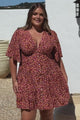 Sana Mini Dress - Bell Sleeve Button Down V Neck Dress in Rosina Print