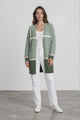 Saylor Cardigan - Open Front Stripe Colour Block Knit with Ribbed Hemlines in Green