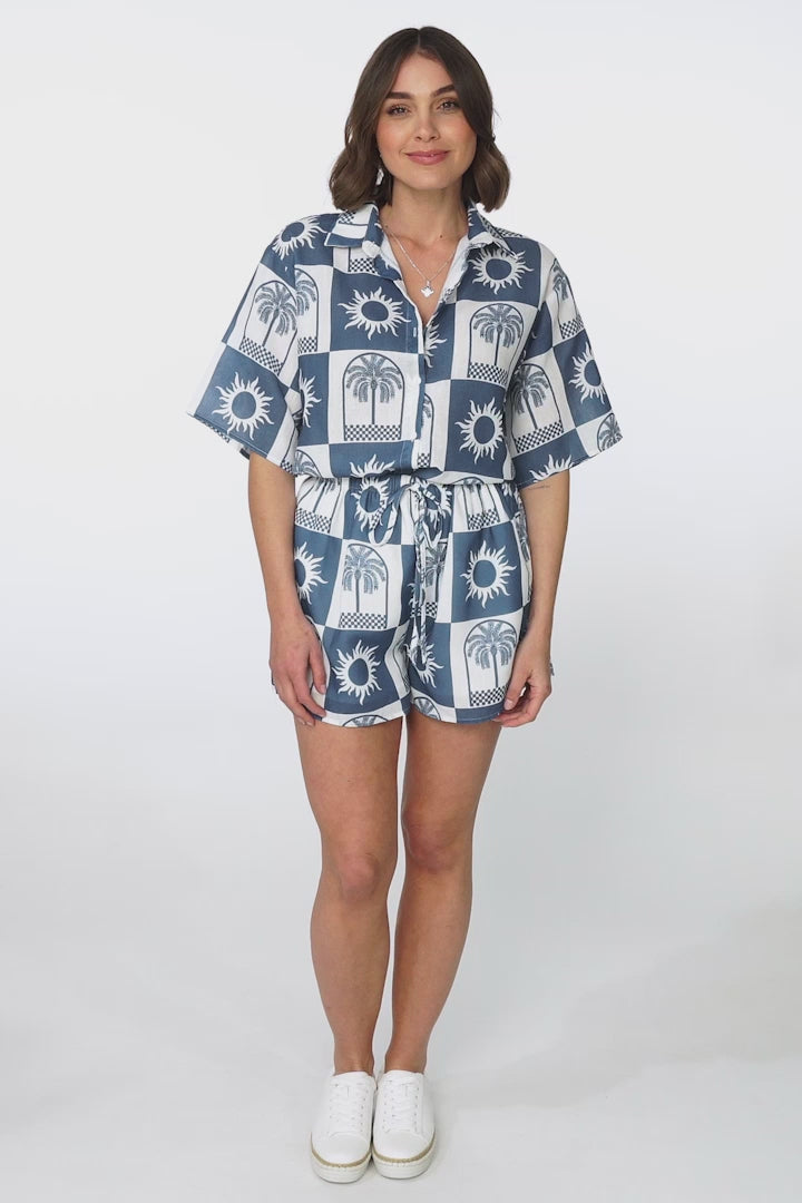 Mirian Button Up Shirt And Shorts Set - Layah Print in Blue