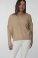 Joanne Knit Top - Crew Neckline Bat Wing Long Sleeve Top in Caramel
