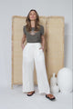 Leslie Linen Pants - Lined Linen Elasticated Waist Straight Leg Pants in White