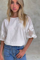 Polly Top - Round Neck Relaxed Top with Cut Out Detailed Balloon Sleeves in White