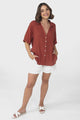 Shelly Shirt - Linen Collared Button Down Shirt in Rust