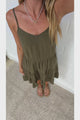 Kaisa Mini Dress - Tiered Sun Dress with Adjustable Straps in Khaki