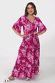 Rae Maxi Dress - Buttoned Bodice Pull Waist A Line Dress in Kimberly Print