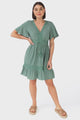 Kimmy Mini Dress - Lace Detailed Cape Sleeve Dress with Pull Tie Waist in Teal