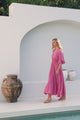 Alba Maxi Dress - Buttoned Bodie A Line Dress with Flute Sleeves in Pink