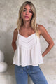 Kaydra Top - Delicate Lace Detailed Cami with Adjustable Straps in White