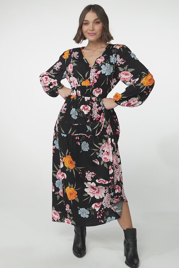 Elza Maxi Dress - A line dress with Balloon Sleeves in our Lena Print