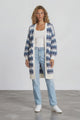 Marlie Cardigan - Open Front Stripe Bubble Knit with Pockets in Blue