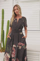 Payton Maxi Dress - Pleat Detailed A-Line Dress with Cap Flutter Sleeves in Mika Print