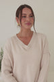Ridge Jumper - V Neck Relaxed Shark Bite Ribbed Hemline Knit in Oatmeal