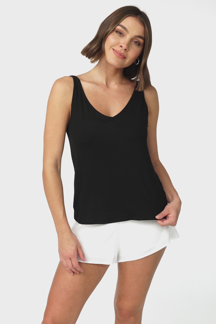 Ally Tank Top - V Neck Relaxed Tank Top in Black