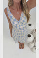 Viola Mini Dress - V Neck A Line Dress with Shoulder Tie Straps in Sapphira Print