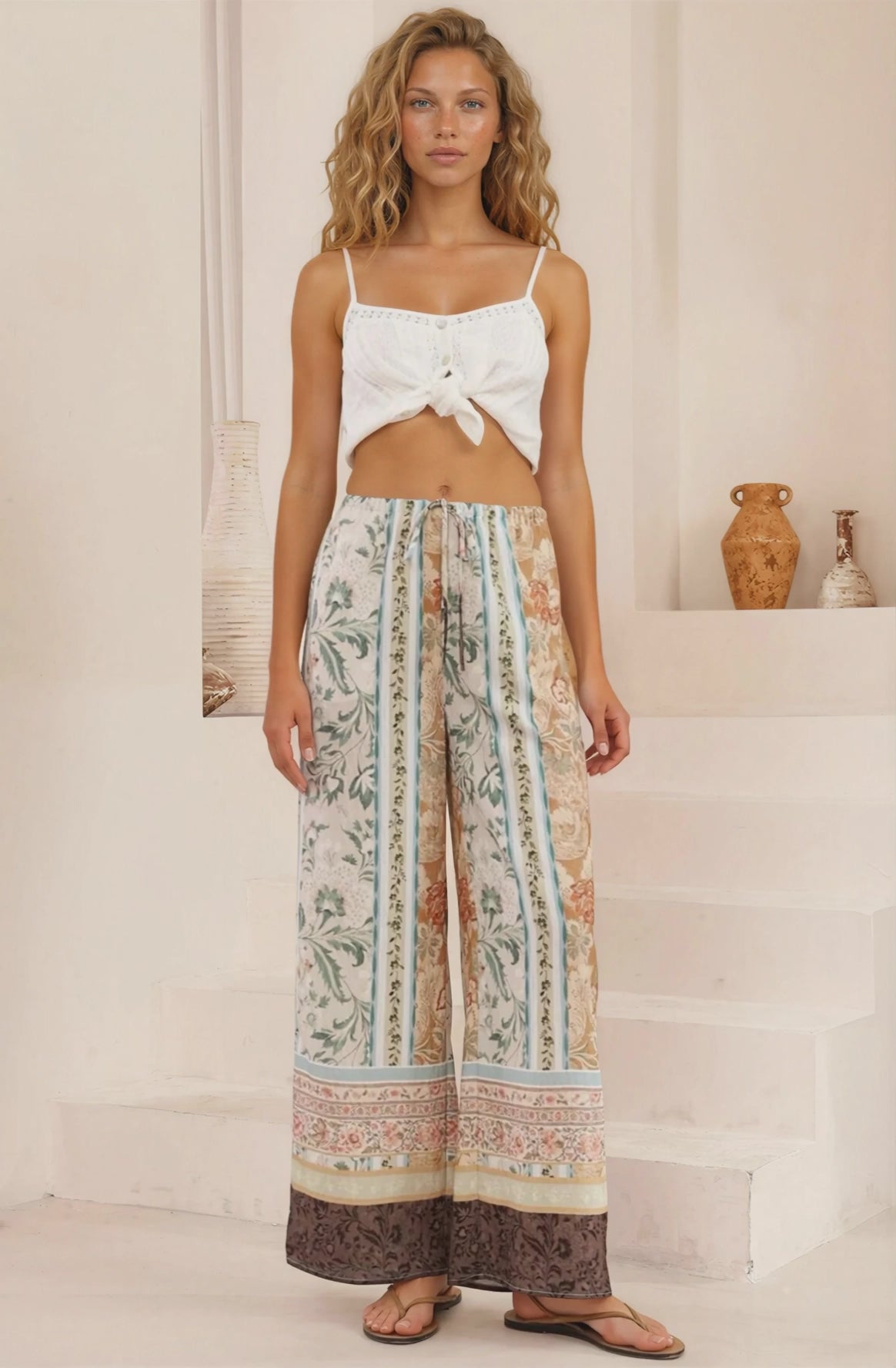 Adelaide Pants - Drawstring High Waisted Wide Leg Pant in Lyla Print