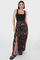 Hellen Maxi Skirt - High Waisted Skirt with Front Splits in Ayla Print Black