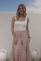 Hellen Maxi Skirt - High Waisted Skirt with Front Splits in Maryanne Print Tan