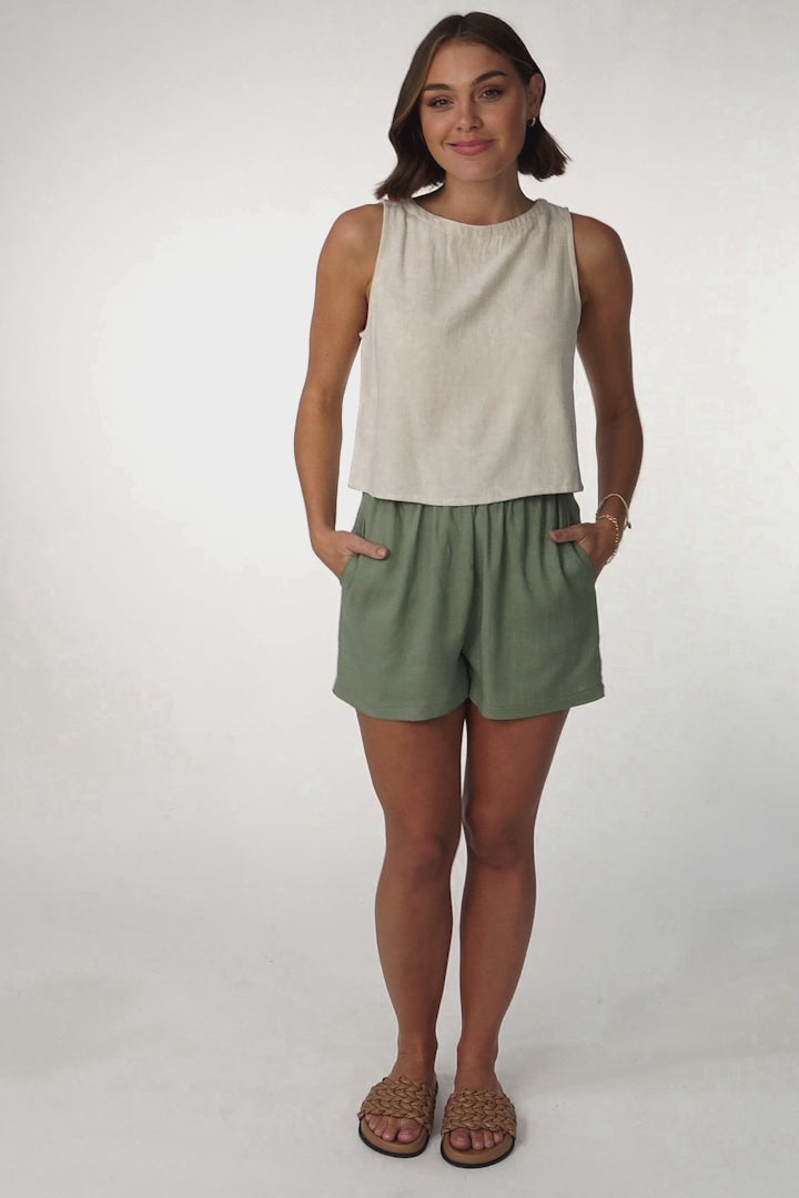 Kaydee Top - Boxy Sleeveless Top with Button Down Spine in Oat