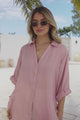 Corina Shirt - Relaxed Button Down Shirt with Sun Hollow-Out Back Decal in Blush