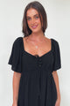 Henrietta Midi Dress - Sweetheart Neckline Short Sleeve Dress in Black