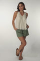 Joree Top - Linen Blend Soft V Neck Scoop Hem Top in Oat