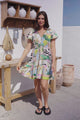 Loisa Mini Dress - Crochet Trim V Neck Dress with Cap Sleeves in Melora Print