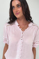 Alenna Shirt - Mandarin Collar Cut Out Detailed Short Sleeve Button Down in Pink