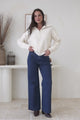 Logan Cardigan - Zipper Front Ribbed Knit with Wing Collar in Cream