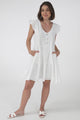 Sharie Mini Dress - Sweet Tiered Cap Sleeve Dress with Pockets in White