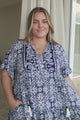 Abilia Mini Dress - Mandarin Collar Smock Dress in Harley Print Blue
